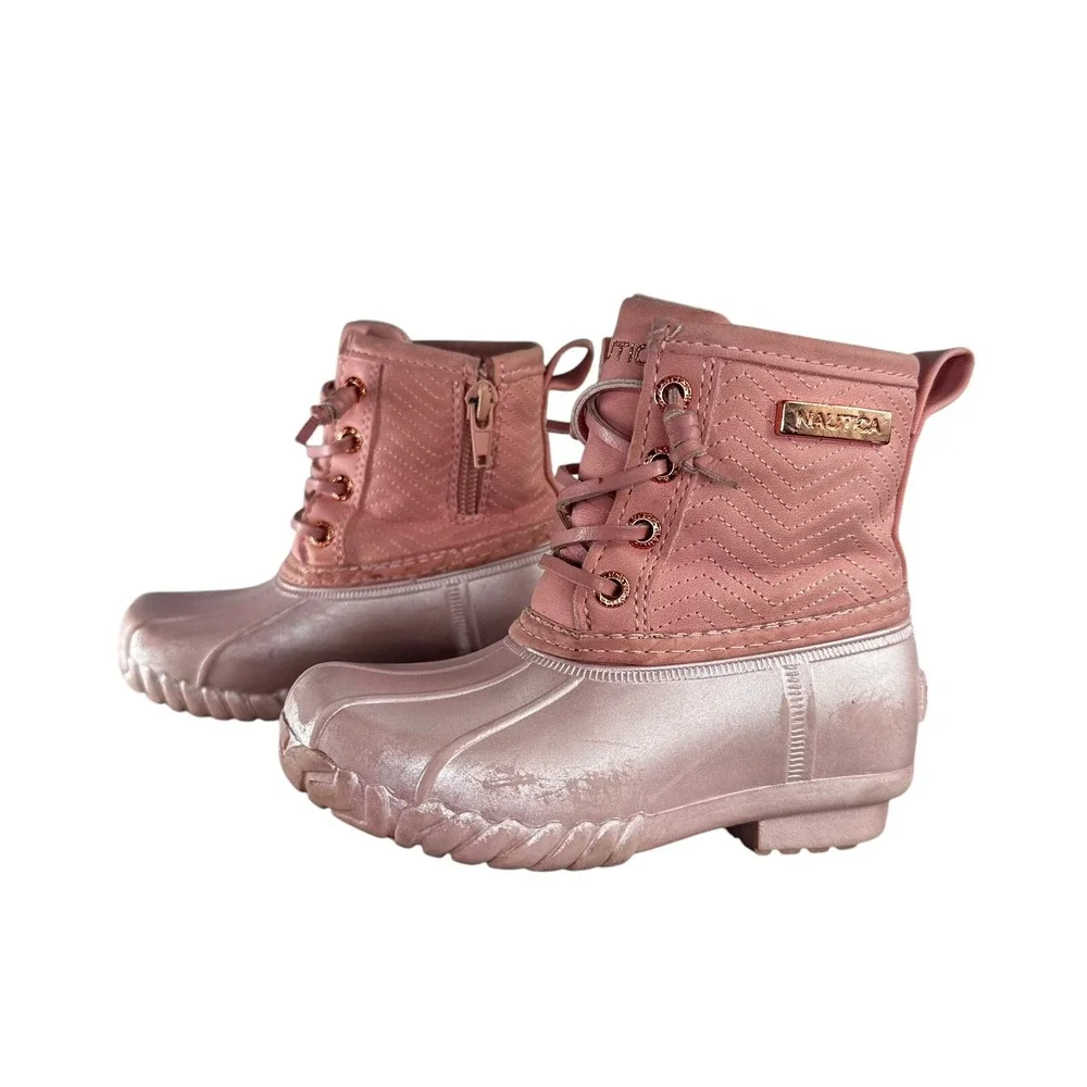 NAUTICA Truett Youth Snow Weather‎ Ankle Boots Mauve Pearl Side Zip Lace Size 7